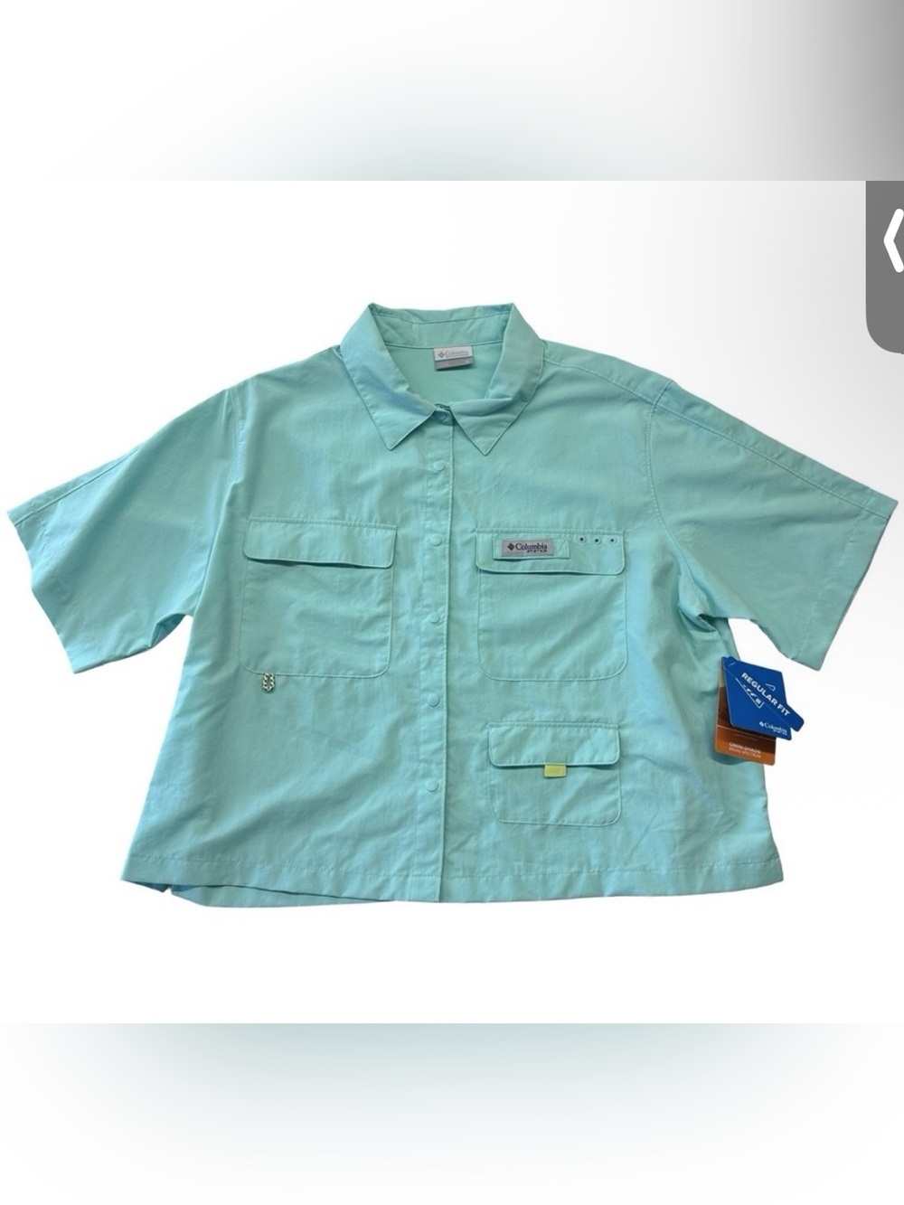 Columbia Light Aqua Button-Down Fishing Shirt